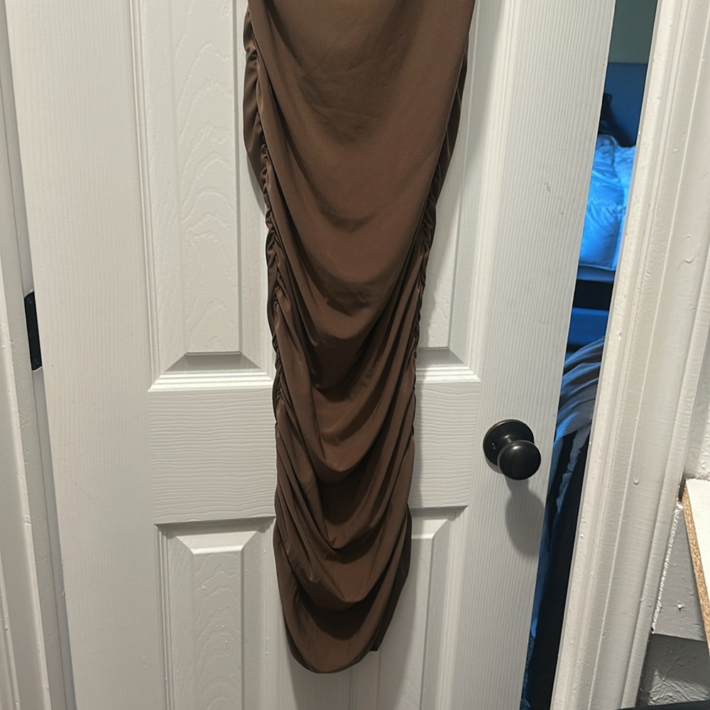 Brown Ruched Maxi Dress - Picture 4 of 9
